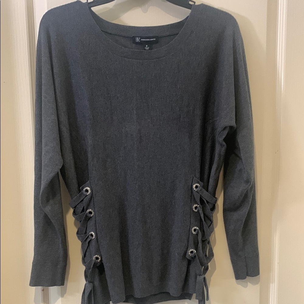 INC Gray Lace-Up Detail Women's Sweater